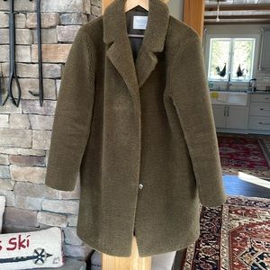 Velvet, green teddy coat, size M